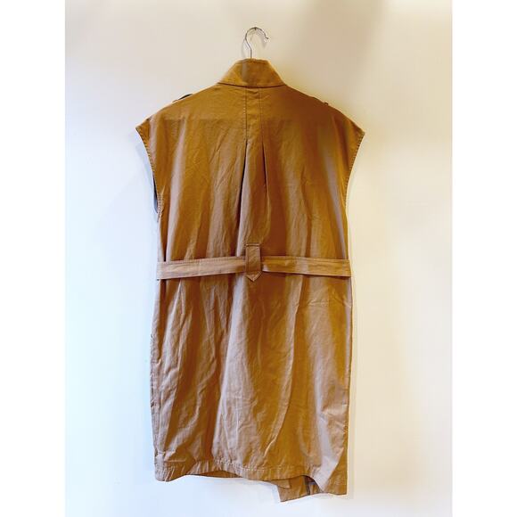 NWOT Chiu Min Chu Cognac Camel Color Tie Waist Four Pocket Safari Zip Dress - Picture 3 of 8